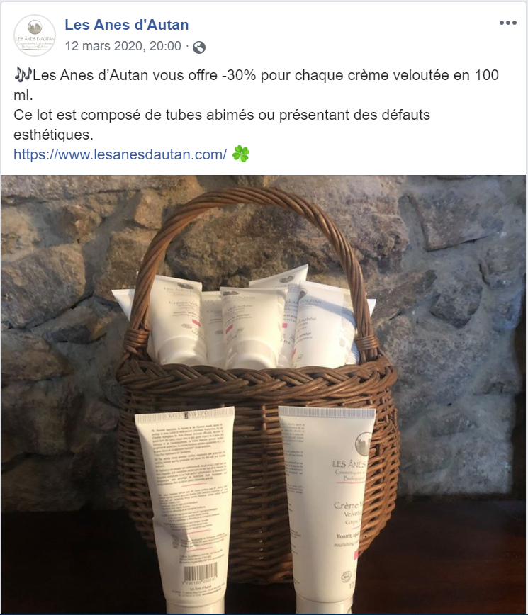 CAPTURE DECRAN POST FACEBOOK CREME VELOUTEE